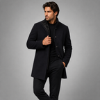 Men's Classic Wool-Blend Overcoat – Structured Collar, Button Front