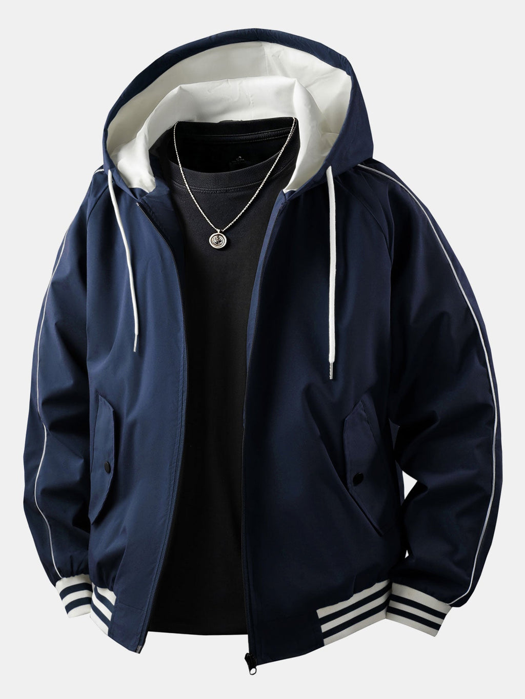 Men's Relaxed Hooded Bomber Jacket – Contrast Lined Zip-Up Outerwear