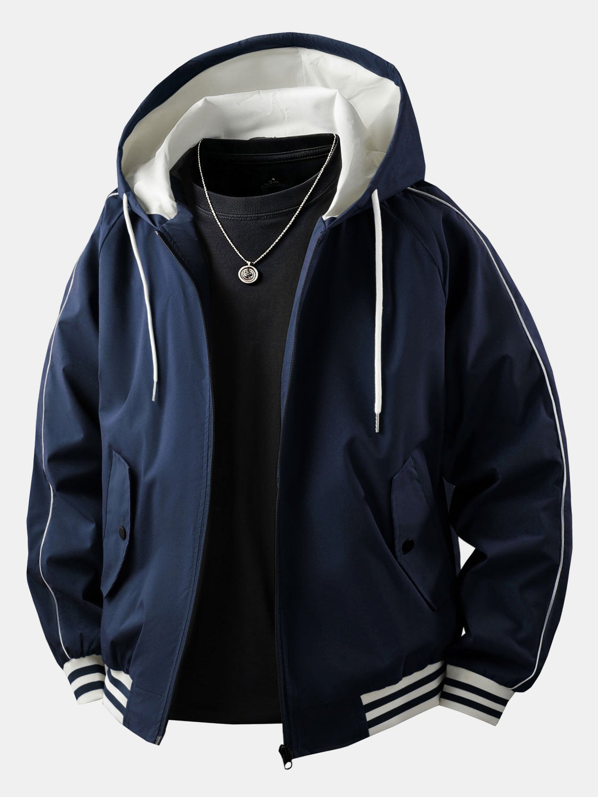 Men's Relaxed Hooded Bomber Jacket – Contrast Lined Zip-Up Outerwear