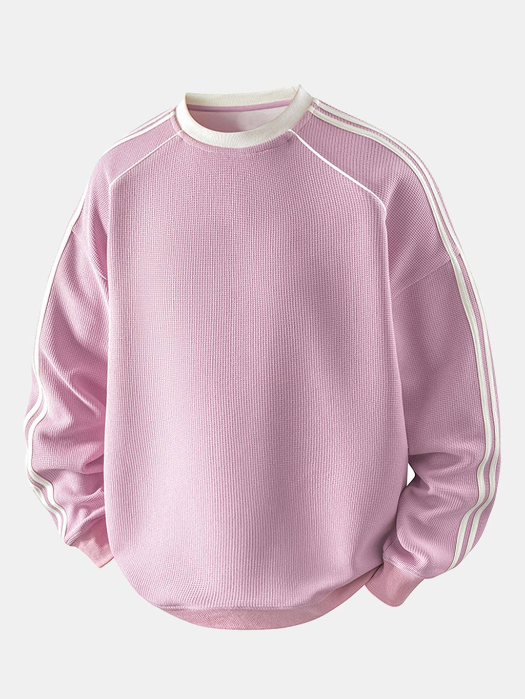 Men's Striped Waffle Crew Neck Sweatshirt