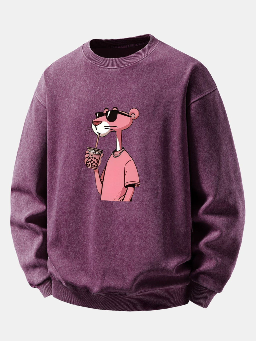 Men's Vintage Washed Cotton Sweatshirt with Pink Panther Graphic