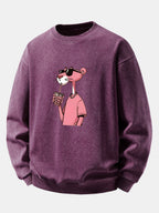 Men's Vintage Washed Cotton Sweatshirt with Pink Panther Graphic