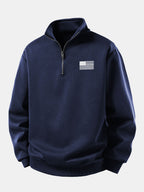 Men's American Flag Print Quarter Zip Sweatshirt with Stand Collar
