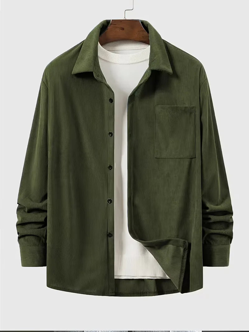 Men's Ribbed Long Sleeve Shirt with Chest Pocket
