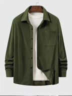Men's Ribbed Long Sleeve Shirt with Chest Pocket