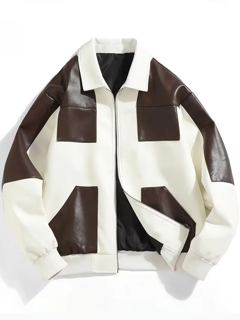 Men's Panelled Faux Leather Zip Jacket