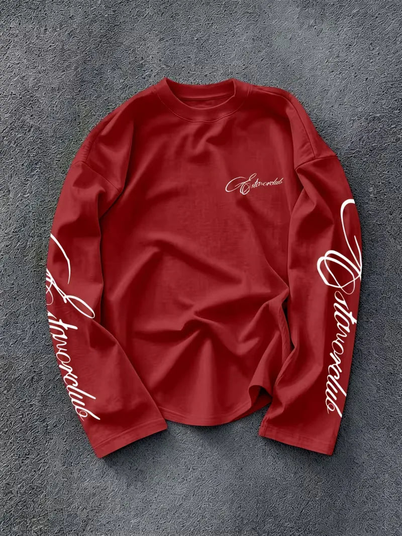 Men's Crew-Neck Longsleeve with Script Sleeve Print