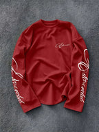 Men's Crew-Neck Longsleeve with Script Sleeve Print