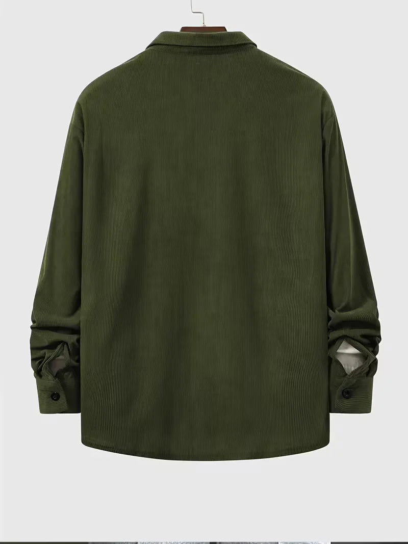 Men's Ribbed Long Sleeve Shirt with Chest Pocket