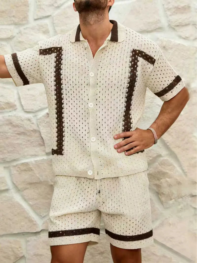 Men's Contrast Print Shirt and Shorts Set