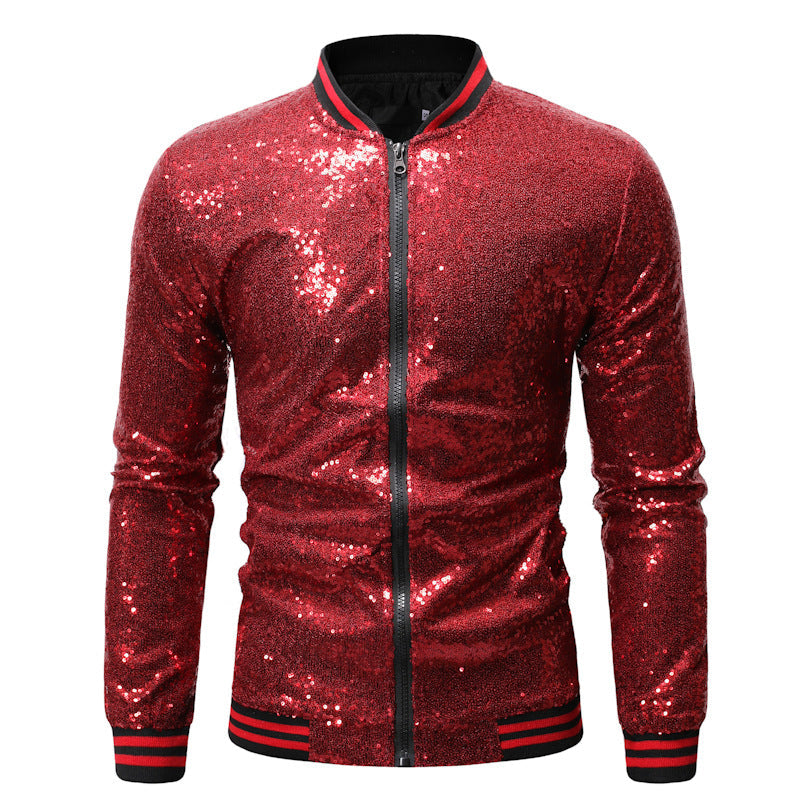 Men's Sequin Bomber Jacket – Full-Zip Party Jacket