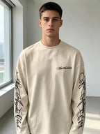 Men's Crew-Neck Longsleeve with Script Graphics – Six Colours