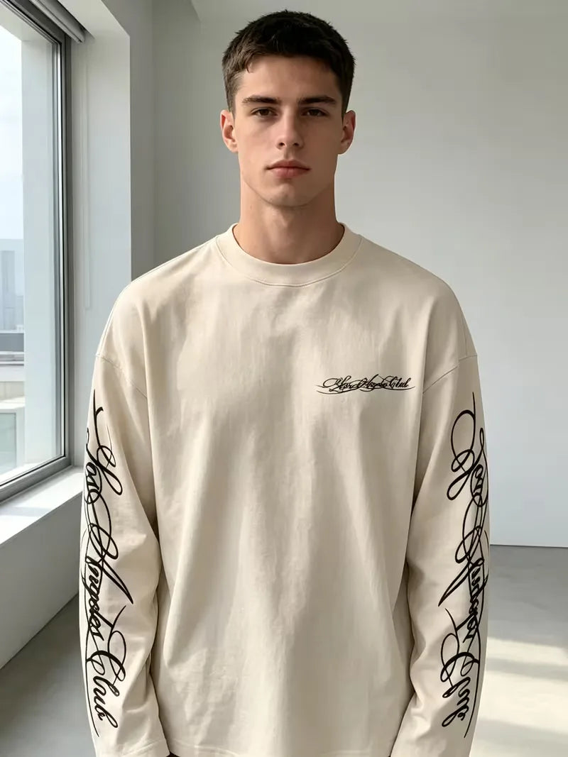 Men's Crew-Neck Longsleeve with Script Graphics – Six Colours