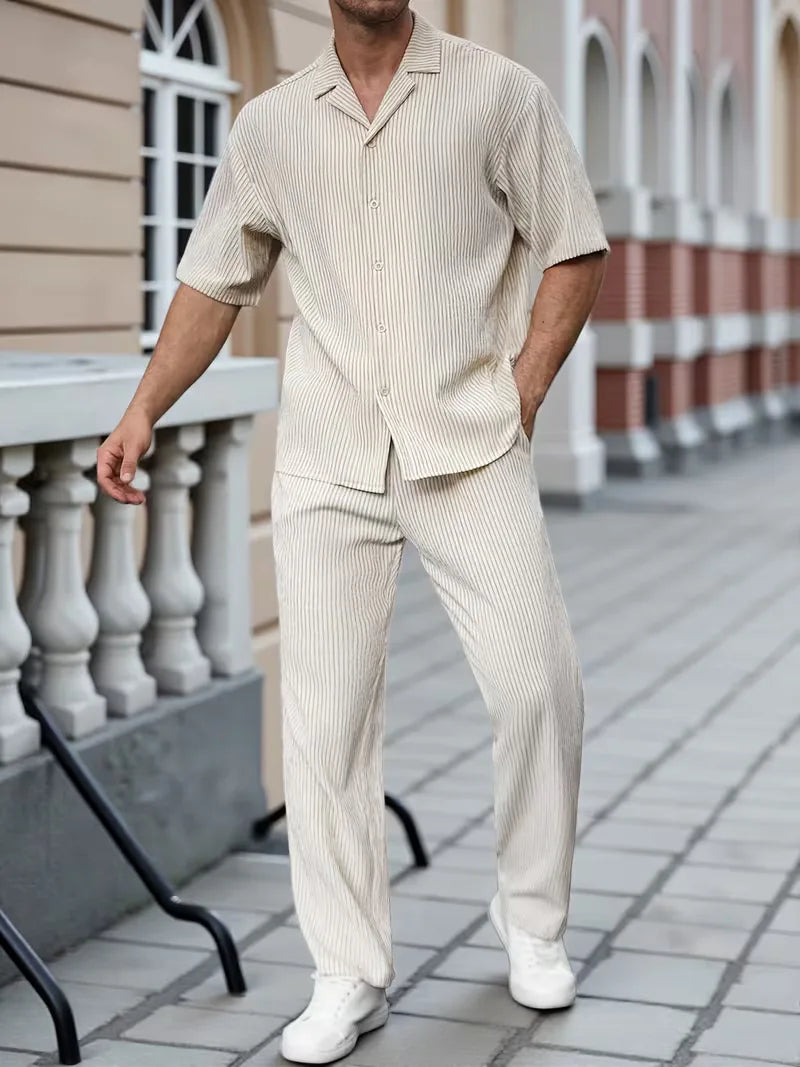 Men's Pinstripe Shirt and Trousers Set