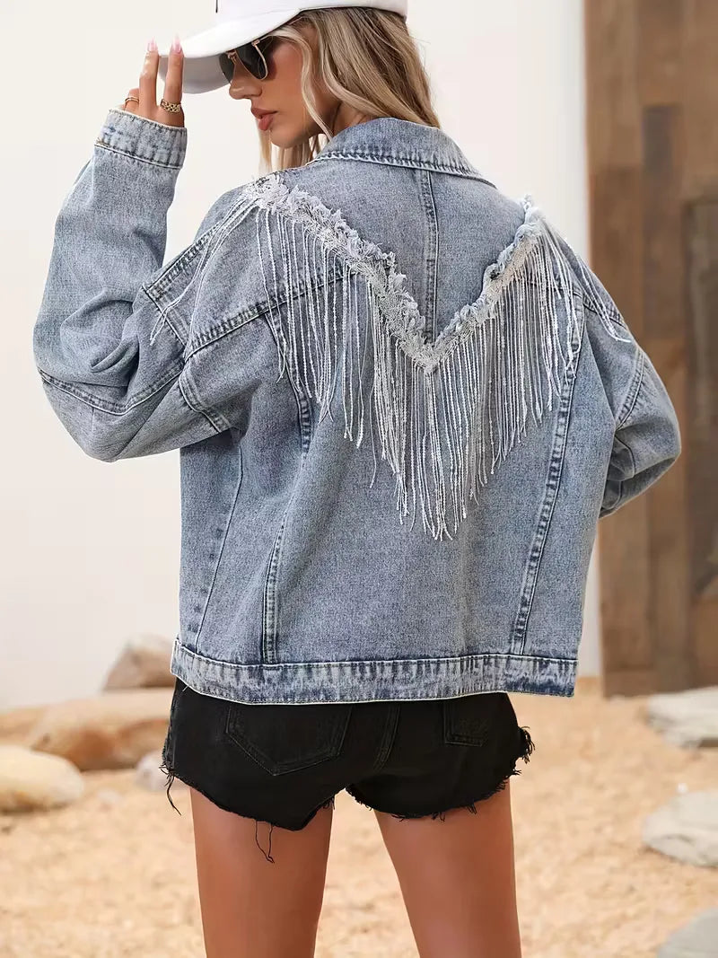 Women's Long-sleeve Trucker Jacket – Light Blue