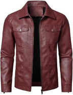Men's Faux-Leather Trucker Jacket – Lightweight Collared Zip-Up Layer