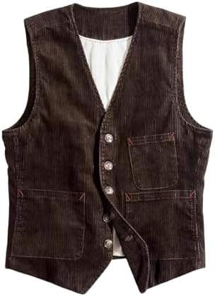 Men's Vintage Corduroy Waistcoat – Classic V-Neck Buttoned Vest