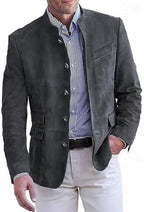 Men's Stand-Collar Casual Blazer – Regular-Fit Button-Front Tailored Jacket