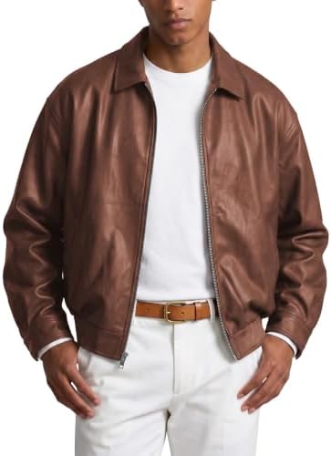 Men's Relaxed Faux-Leather Zip Jacket – Lightweight Collared Short Layer