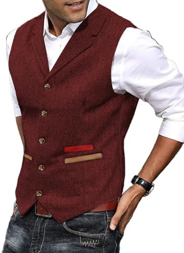 Men's Textured Tweed Waistcoat with Notched Lapels