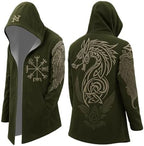 Men's Printed Longline Hooded Cardigan with Draped Open Front