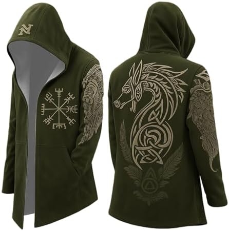 Men's Printed Longline Hooded Cardigan with Draped Open Front