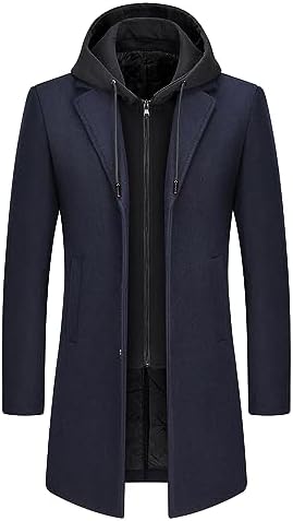 Men's Hooded Wool Blend Winter Coat – Long Tailored Overcoat