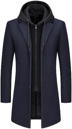 Men's Hooded Wool Blend Winter Coat – Long Tailored Overcoat