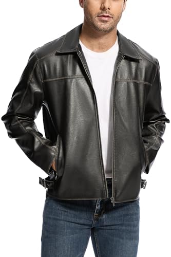 Men's Vintage-Inspired Faux-Leather Collared Jacket