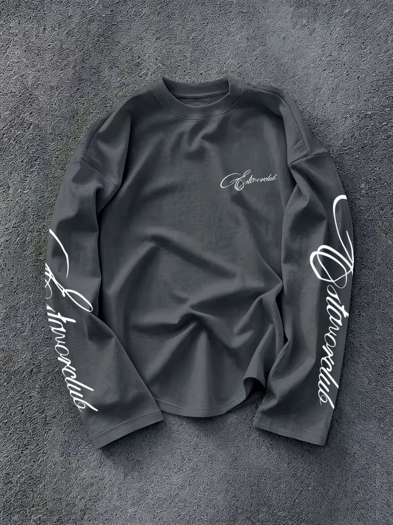 Men's Crew-Neck Longsleeve with Script Sleeve Print
