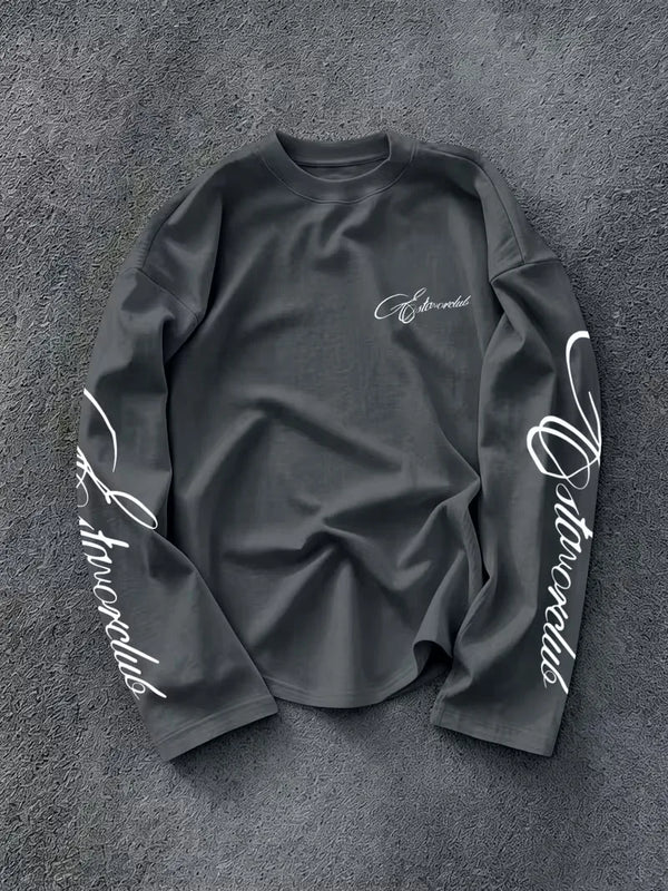 Men's Crew-Neck Longsleeve with Script Sleeve Print
