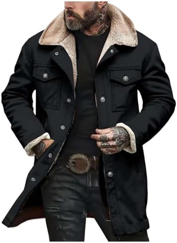 Men's Vintage suede-look Winter Coat – Long Sherpa-Lined Jacket