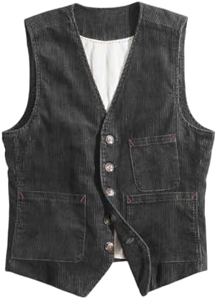 Men's Vintage Corduroy Waistcoat – Classic V-Neck Buttoned Vest