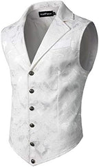Men's Jacquard Formal Waistcoat – Ornate Single-Breasted Tailored Vest