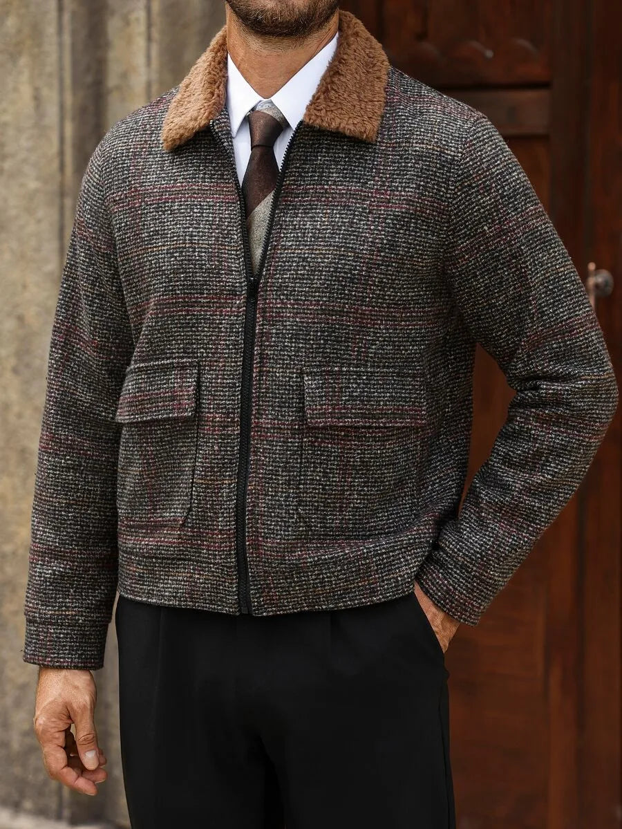 Men's Bomber Jacket with Collared Neckline