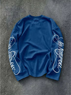 Men's Dark Longsleeve with White Script Print on Sleeves and Chest