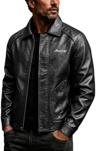Men's Leather-Look Zip-Up Jacket – Slim-Fit Collared Short Layer
