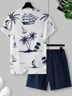 Men's Tropical Print T-Shirt and Shorts Set