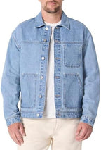 Men's Relaxed Fit Denim Utility Jacket – Button-Up Workwear Style