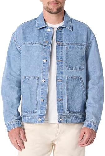 Men's Relaxed Fit Denim Utility Jacket – Button-Up Workwear Style
