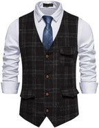 Men's Printed Tweed Waistcoat with Flap Pockets