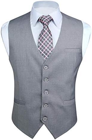 Men's Plain Formal Waistcoat with V-Neck and Welt Pockets