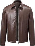 Men's Clean-Cut Collared leather-look Jacket