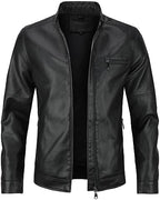 Men's Sleek Faux-Leather Biker Jacket – Minimal Stand-Collar Zip-Up Moto