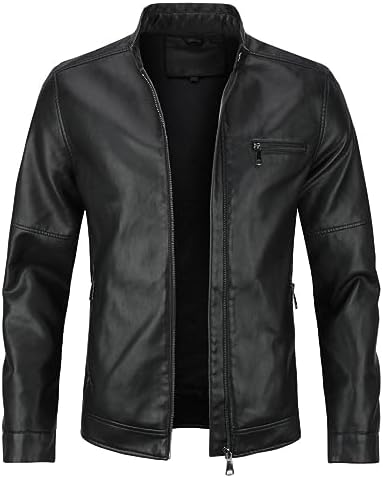 Men's Sleek Faux-Leather Biker Jacket – Minimal Stand-Collar Zip-Up Moto