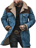Men's Vintage suede-look Winter Coat – Long Sherpa-Lined Jacket