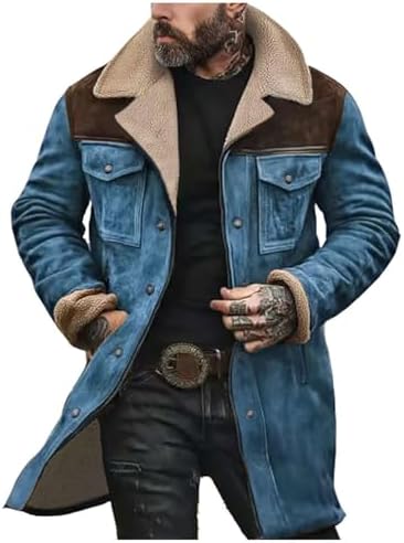 Men's Vintage suede-look Winter Coat – Long Sherpa-Lined Jacket
