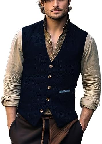 Men's Herringbone Tweed Waistcoat with Decorative Buttons