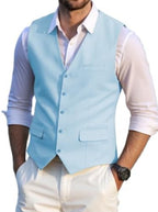Men's linen-look Suit Waistcoat with V-Neck and Flap Pockets
