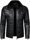 Men's Faux-Leather Trucker Jacket – Lightweight Collared Zip-Up Layer
